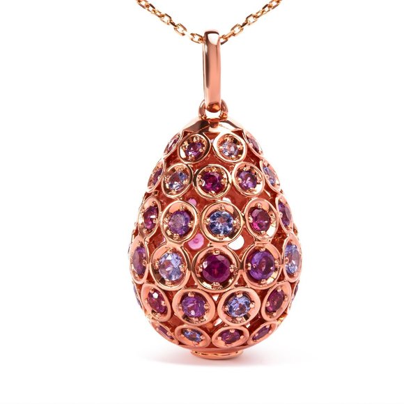 10K Rose Gold Plated Tanzanite, Garnet, and Amethyst Gemstone Necklace - Picture 5 of 8